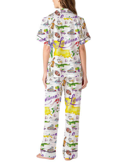Louisiana State Theme Silky Satin Pajama Pants Set For Women
