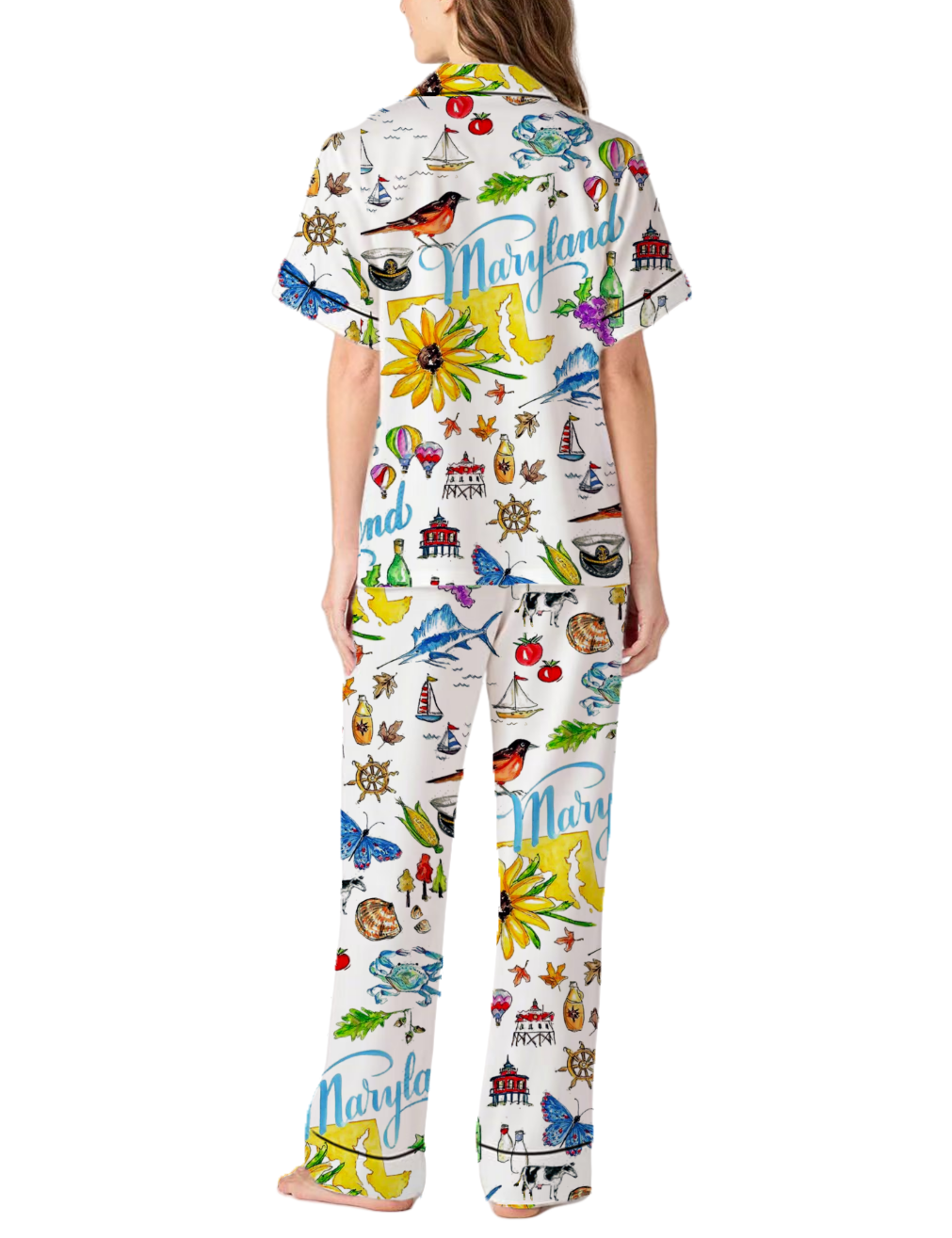 Maryland State Theme Silky Satin Pajama Pants Set For Women