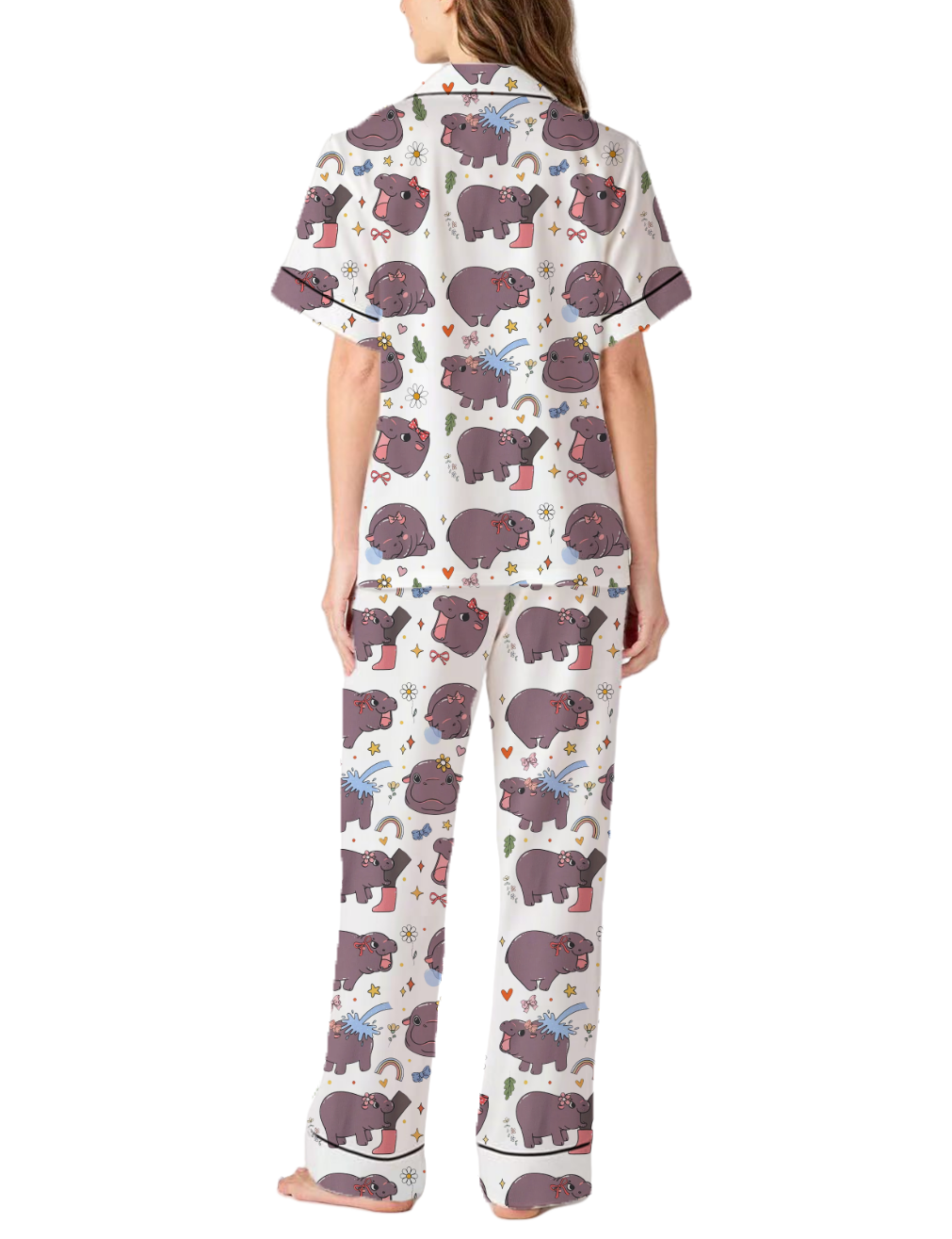Moo Deng Baby Silky Satin Pajama Pants Set For Women