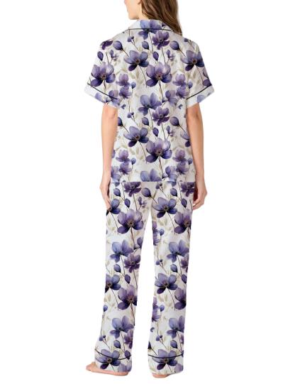 Montana State Flower Bitterroot Silky Satin Pajama Pants Set For Women