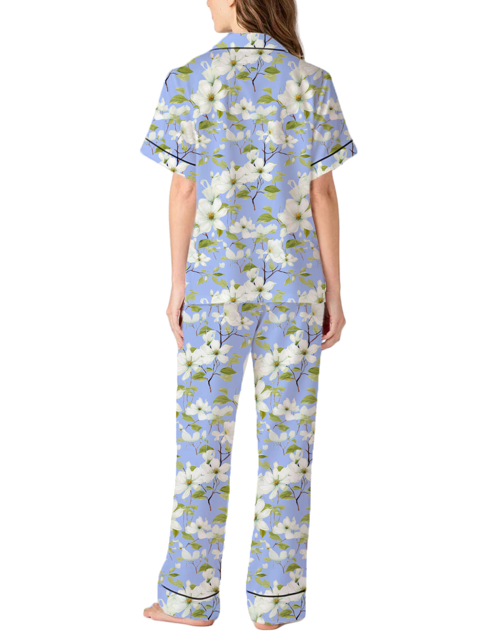 North Carolina State Flower Flowering Dogwood Silky Satin Pajama Pants Set For Women