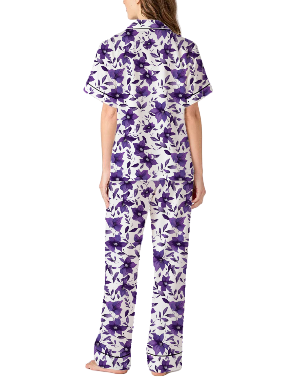 New Jersey State Flower Violet Silky Satin Pajama Pants Set For Women