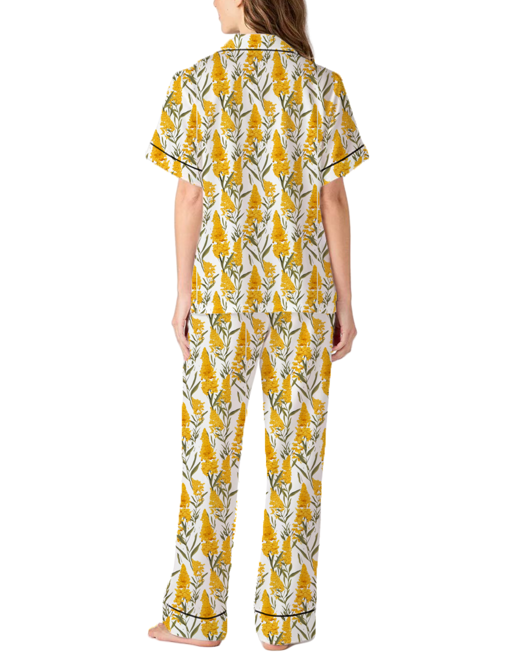 Nebraska State Flower Goldenrod Silky Satin Pajama Pants Set For Women
