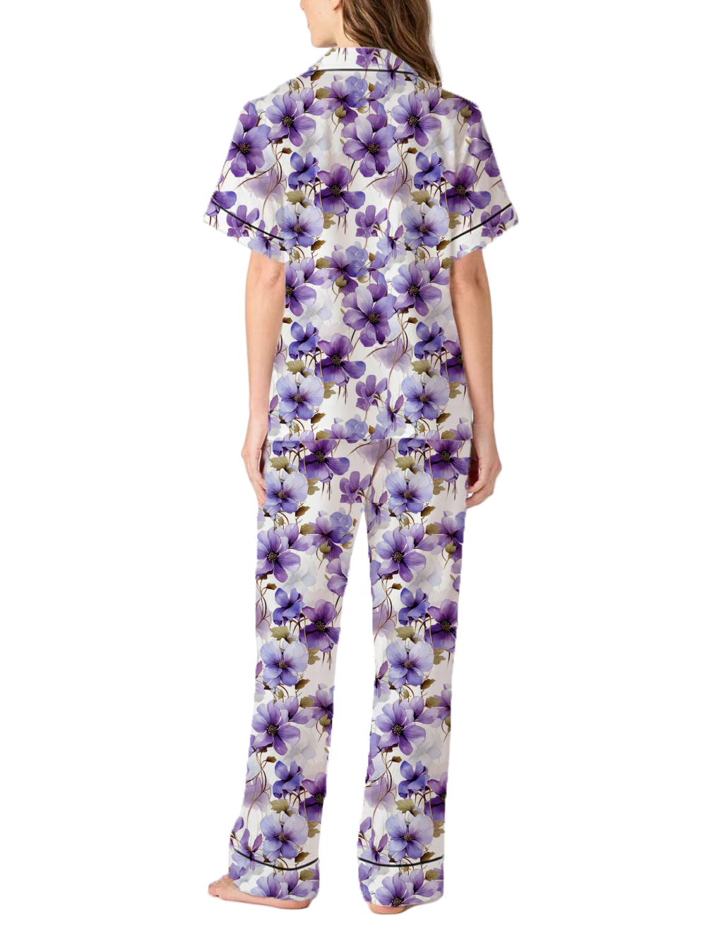 Wisconsin State Flower Wood Violet Silky Satin Pajama Pants Set For Women