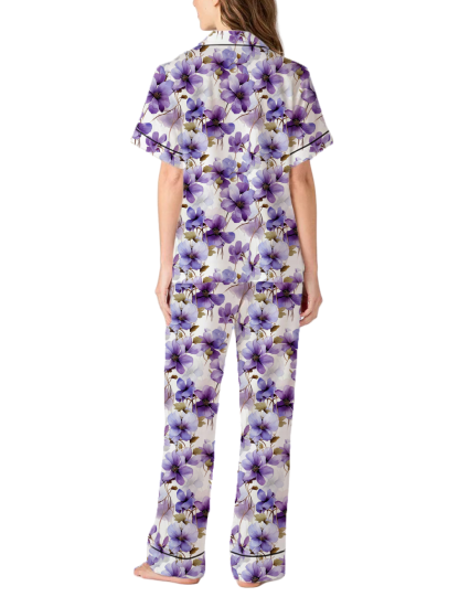 Wisconsin State Flower Wood Violet Silky Satin Pajama Pants Set For Women