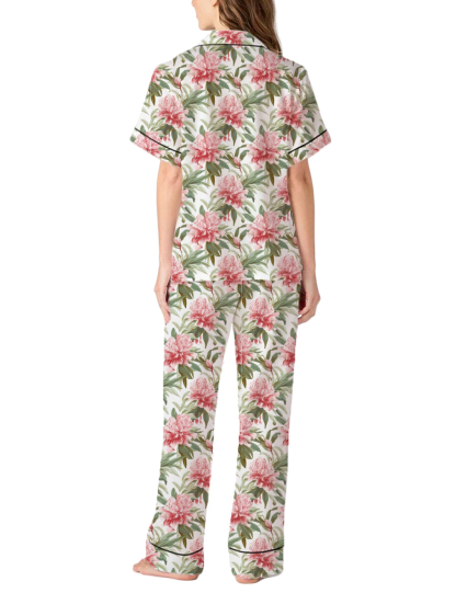 Washington State Flower Coast Rhododendron Silky Satin Pajama Pants Set For Women