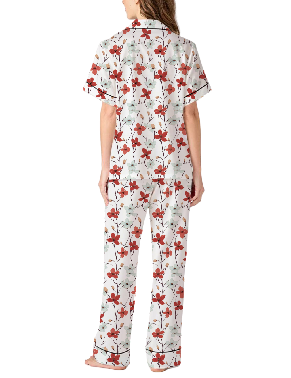 Virginia State Flower American Dogwood Silky Satin Pajama Pants Set For Women