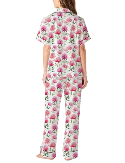 Vermont State Flower Red Clover Silky Satin Pajama Pants Set For Women
