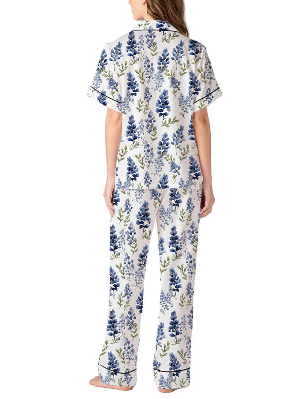 Texas State Flower Bluebonnet Silky Satin Pajama Pants Set For Women