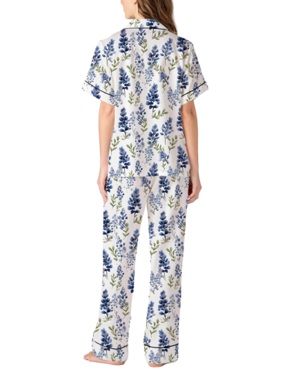 Texas State Flower Bluebonnet Silky Satin Pajama Pants Set For Women