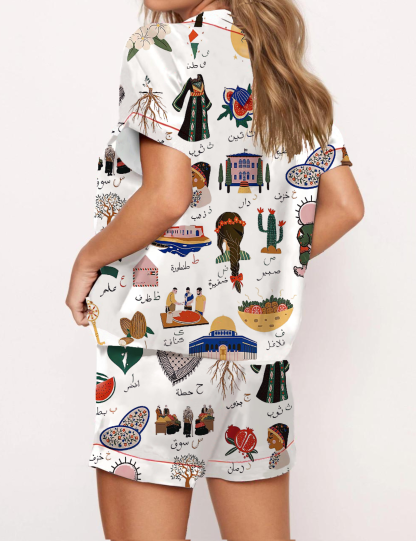 Palestine Silky Satin Pajama Short Set For Women