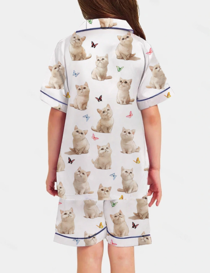 British Shorthair Kid's Short Sleeve  Silky Satin Pajama Set 