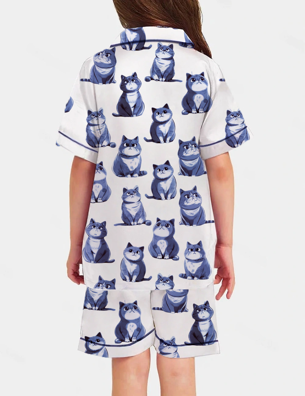 British Shorthair Kid's Short Sleeve  Silky Satin Pajama Set 