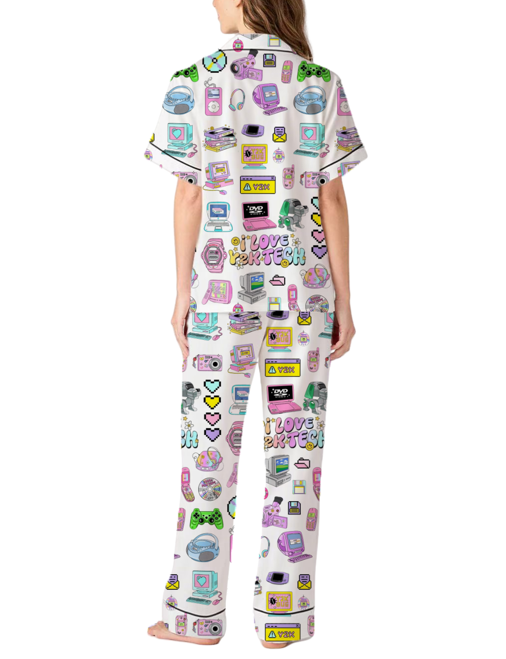 2000s Millennium Y2K Tech Retro 90s Silky Satin Pajama Pants Set For Women