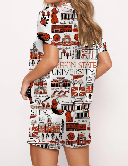 Oregon State University Silky Satin Pajama Short Set For Women