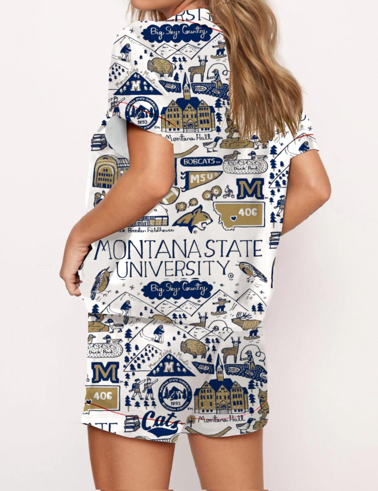 Montana State University Silky Satin Pajama Short Set For Women