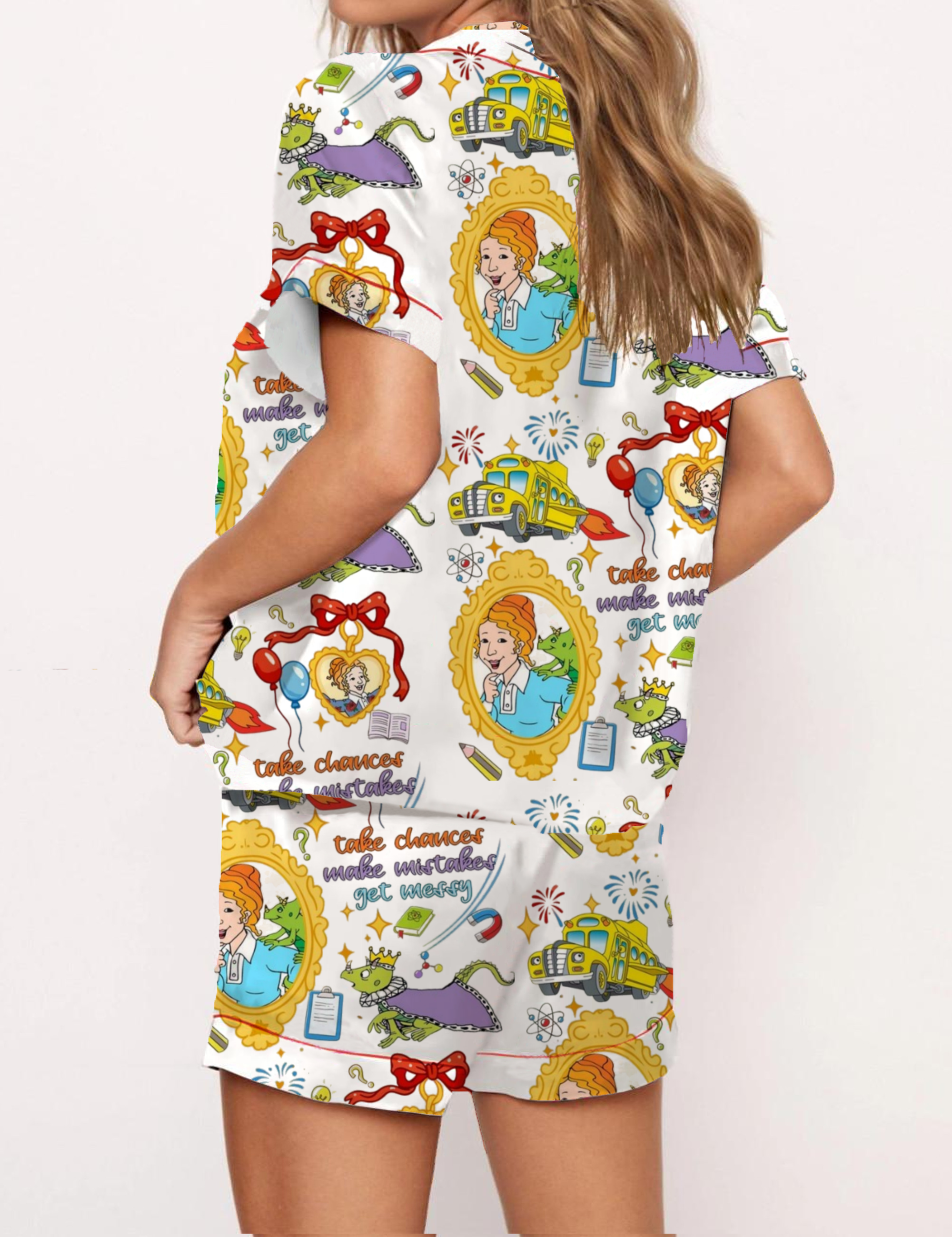 Take Chances Make Mistake Get Messy Silky Satin Pajama Short Set For Women