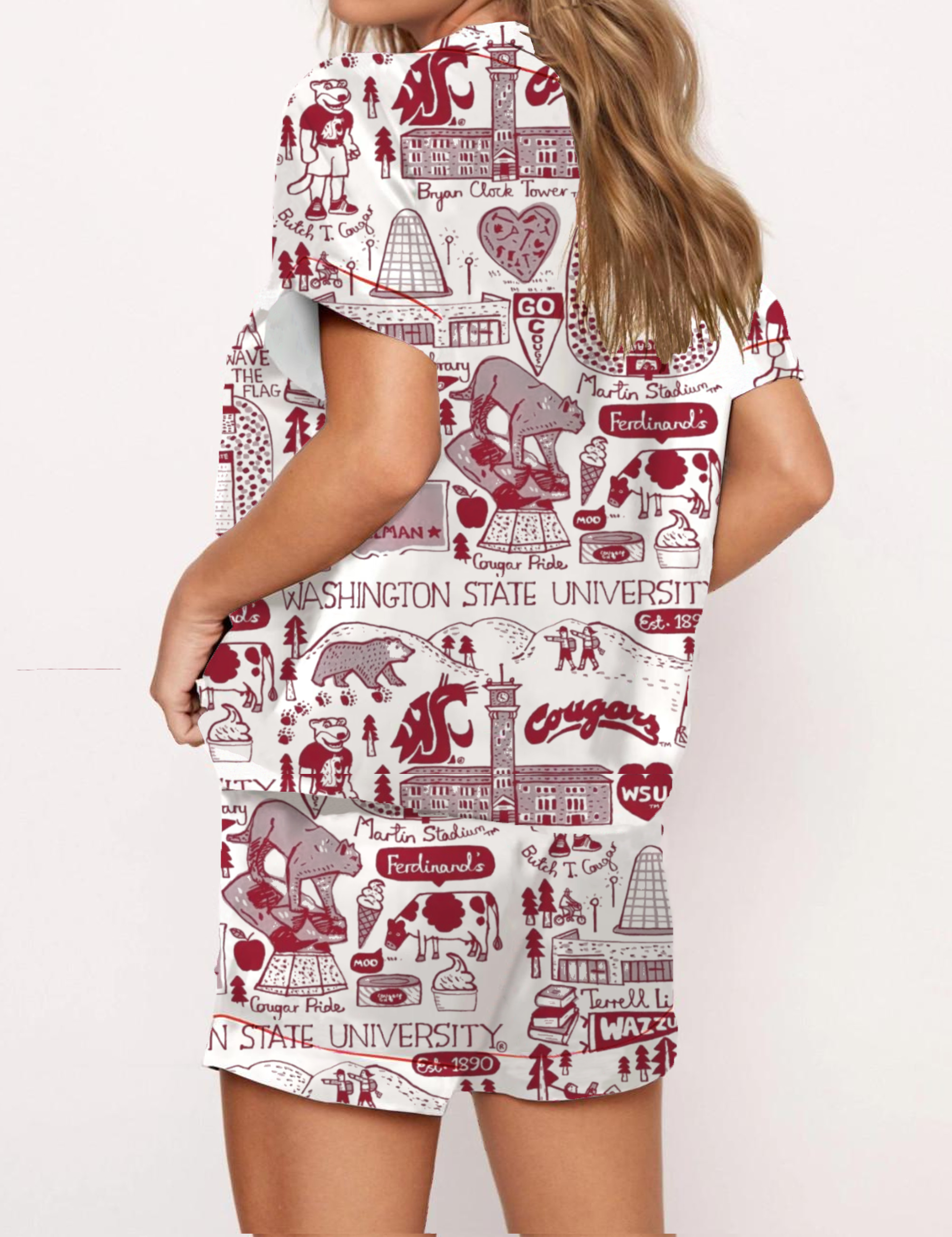 Washington State University Silky Satin Pajama Short Set For Women