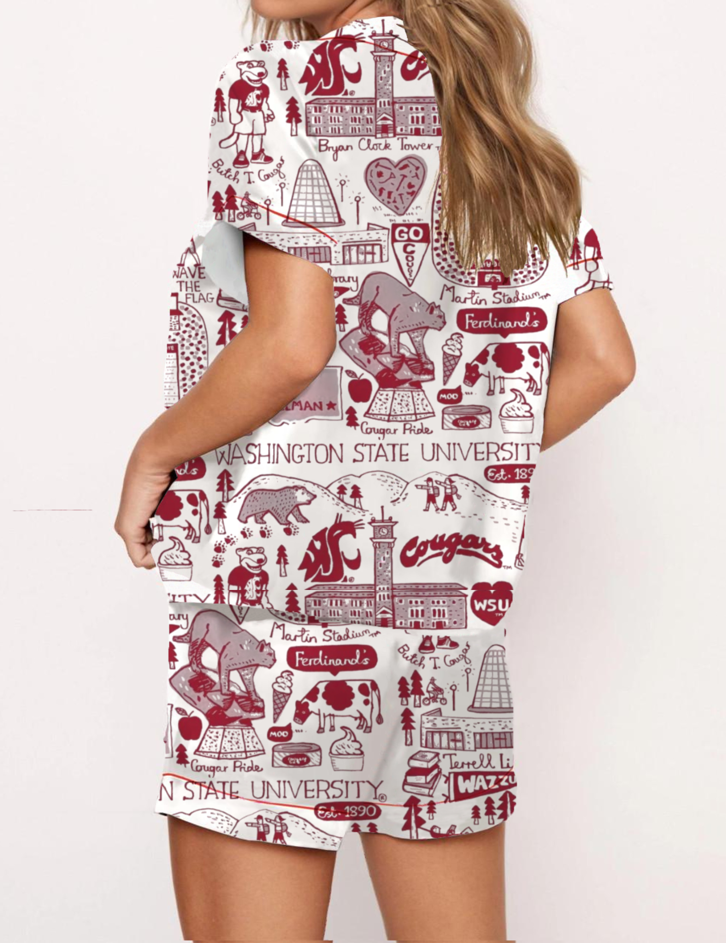 Washington State University Silky Satin Pajama Short Set For Women