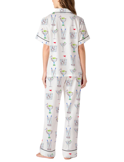 Golf Party Theme Silky Satin Pajama Pants Set For Women