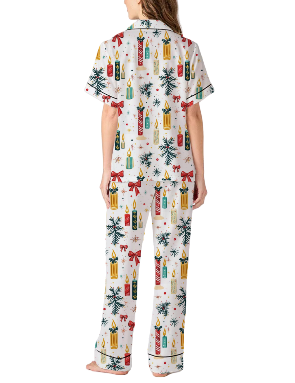 Christmas Candles Silky Satin Pajama Pants Set For Women