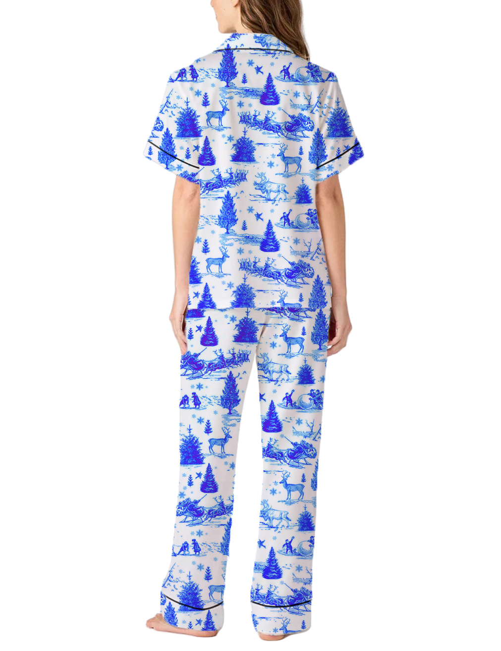 Christmas Toile Silky Satin Pajama Pants Set For Women