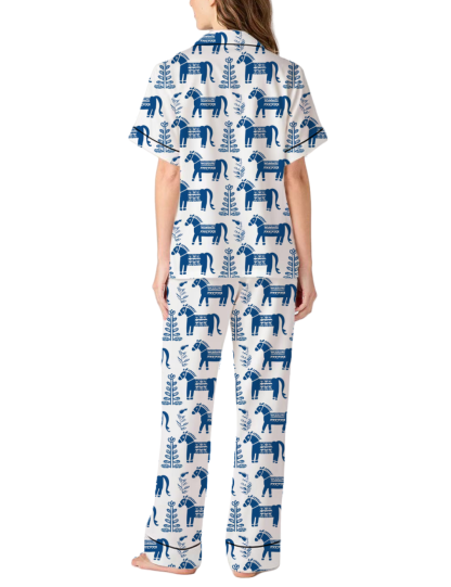 Dala Horse Silky Satin Pajama Pants Set For Women