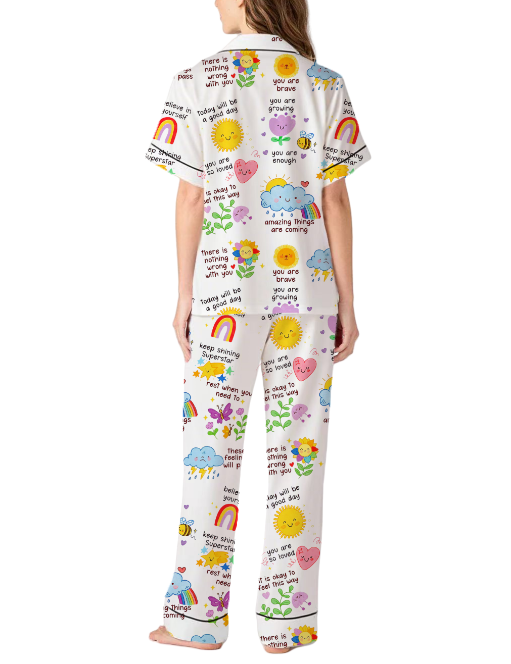 Daily Therapy Positive Affirmations Silky Satin Pajama Pants Set For Women