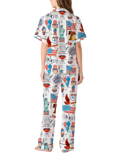 4th of July Silky Satin Pajama Pants Set For Women