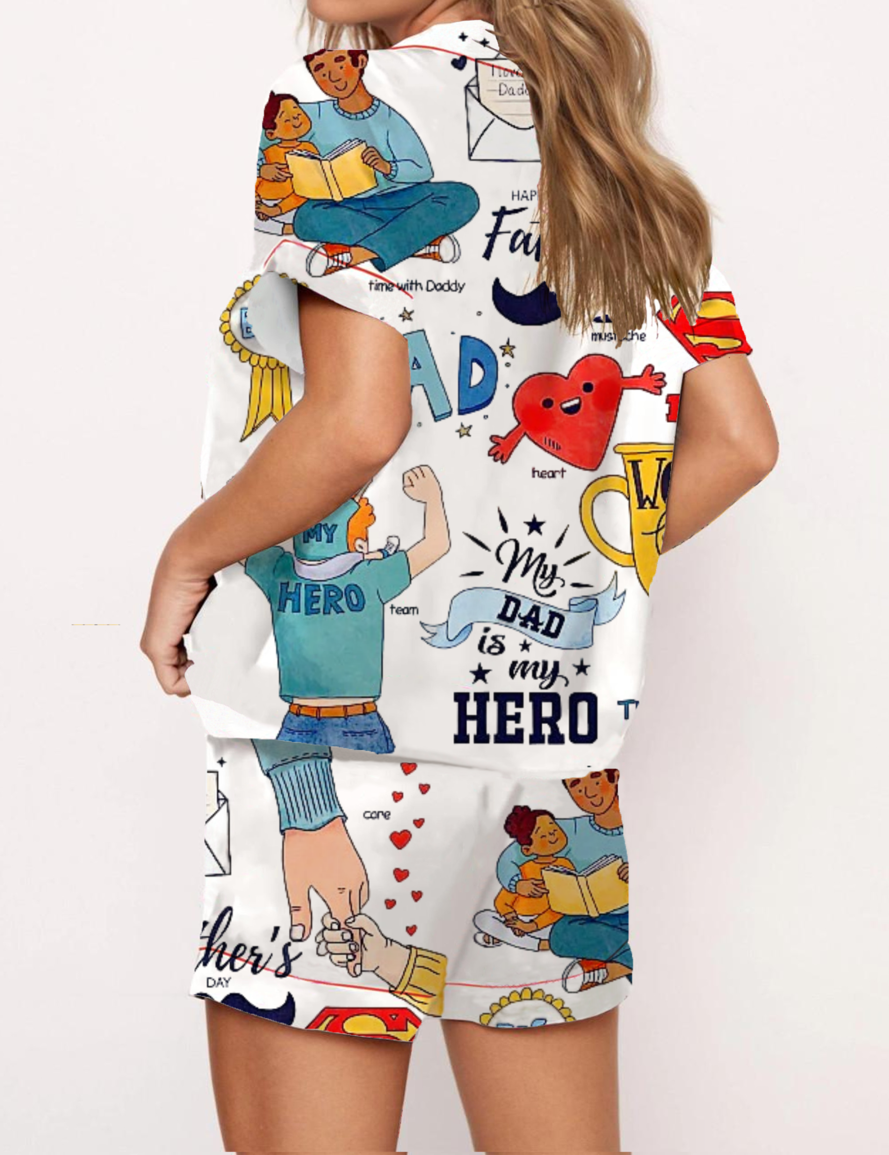 Father‘s Day Silky Satin Pajama Short Set For Women