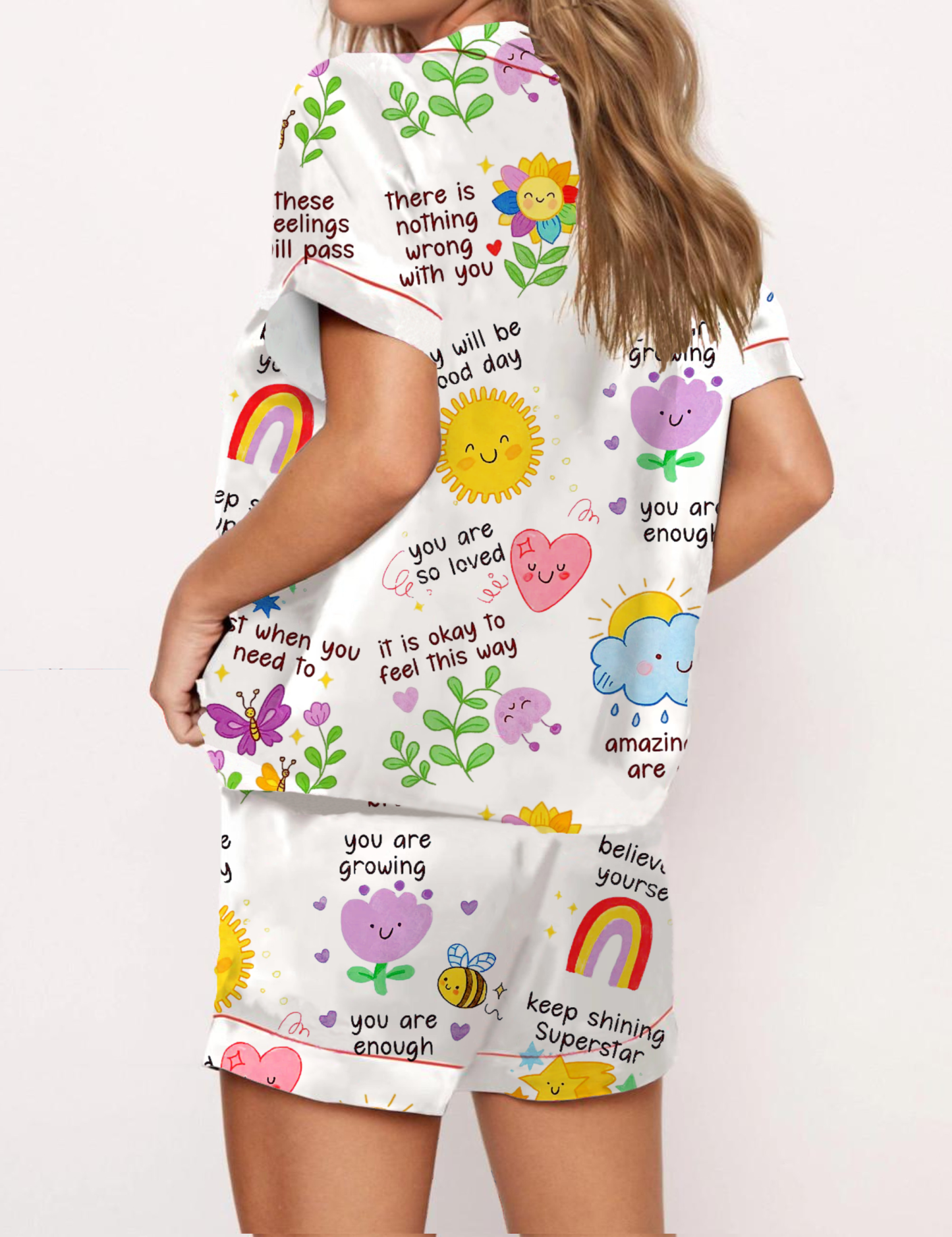 Daily Therapy Positive Affirmations Silky Satin Pajama Short Set For Women