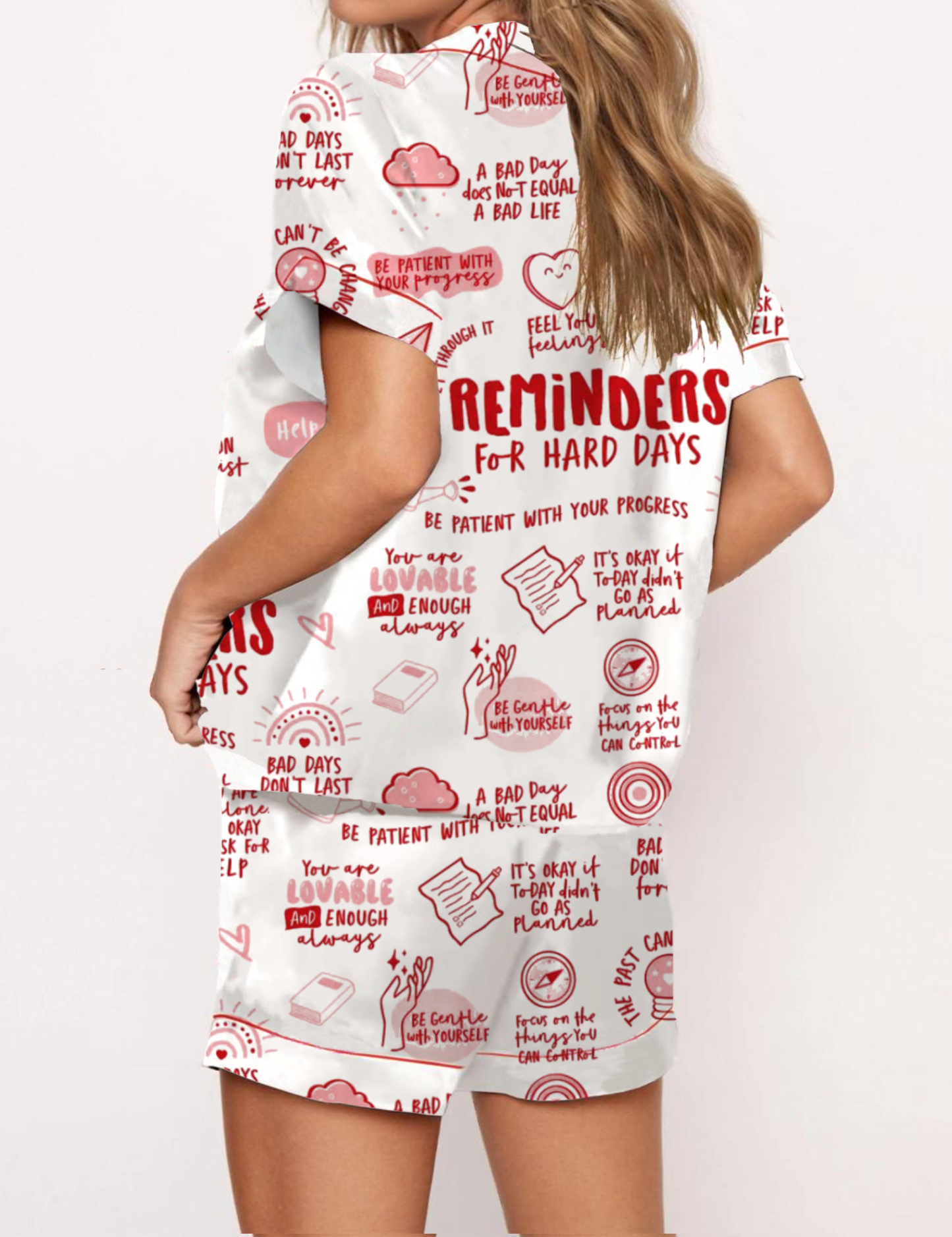 Reminders For Hard Days Silky Satin Pajama Short Set For Women