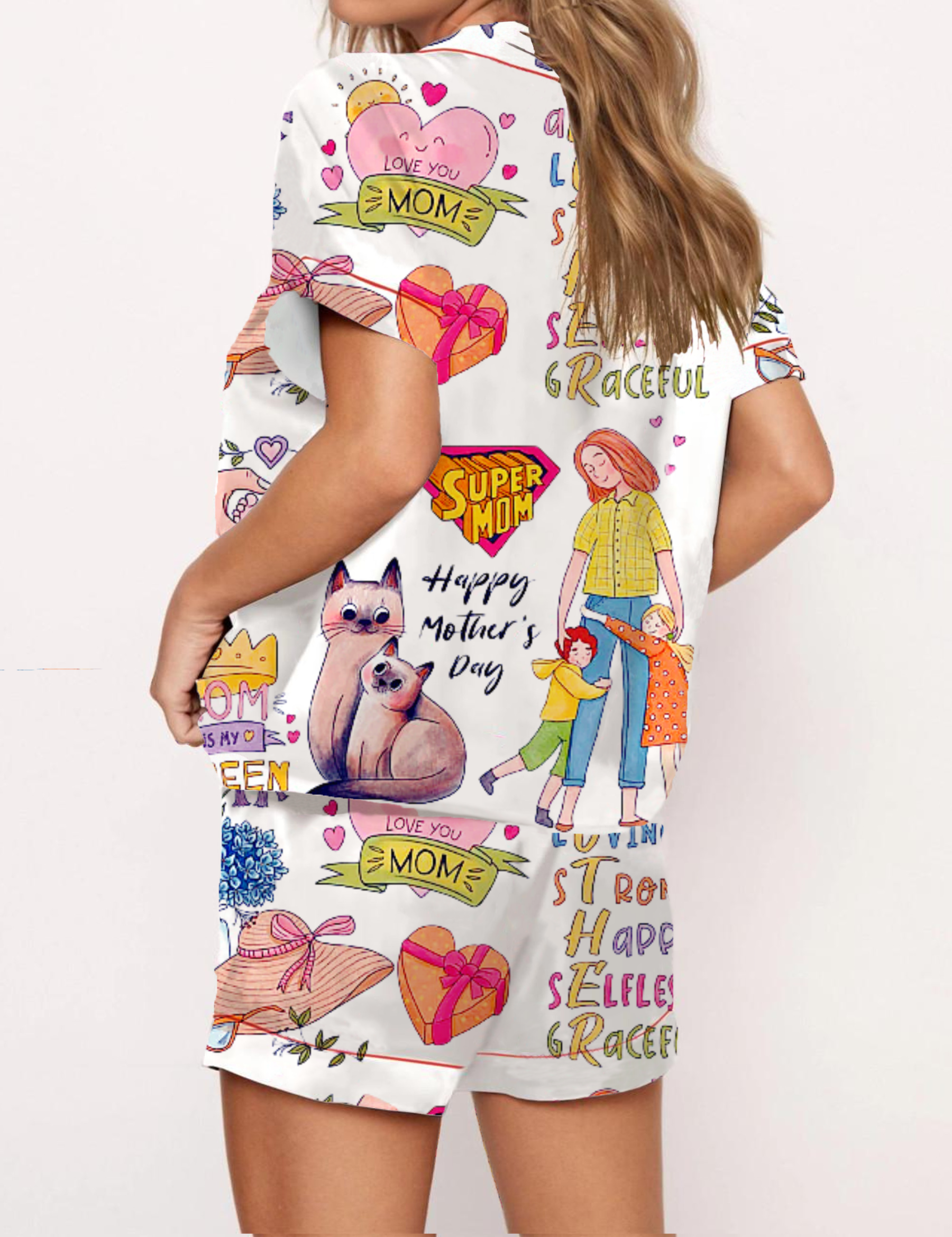 Mother‘s Day Silky Satin Pajama Short Set For Women