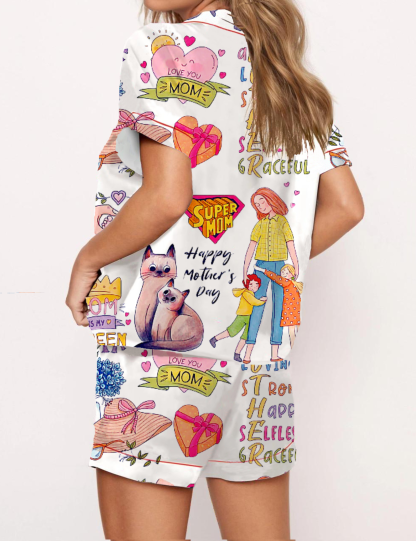 Mother‘s Day Silky Satin Pajama Short Set For Women