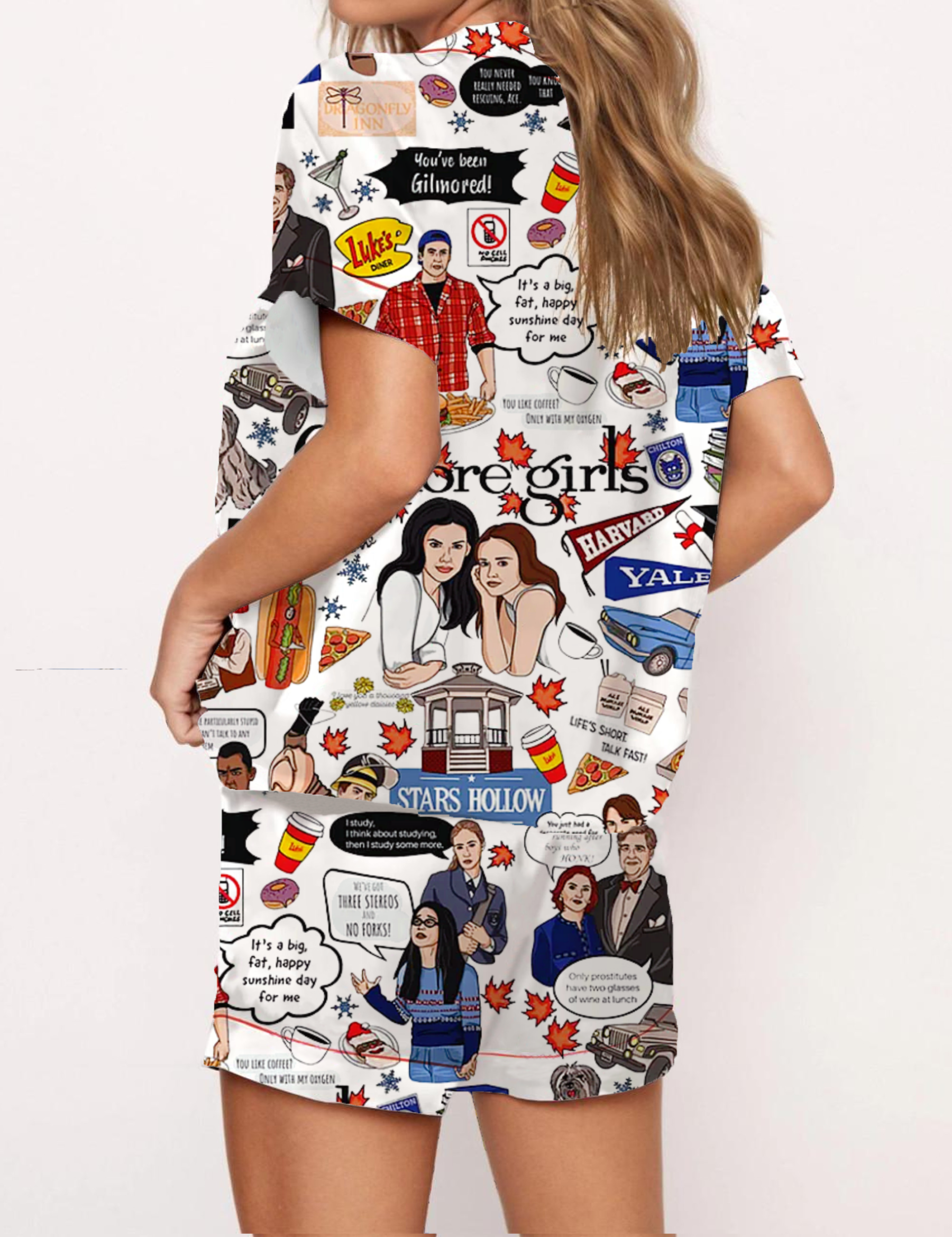 Gilmore Girls Silky Satin Pajama Short Set For Women