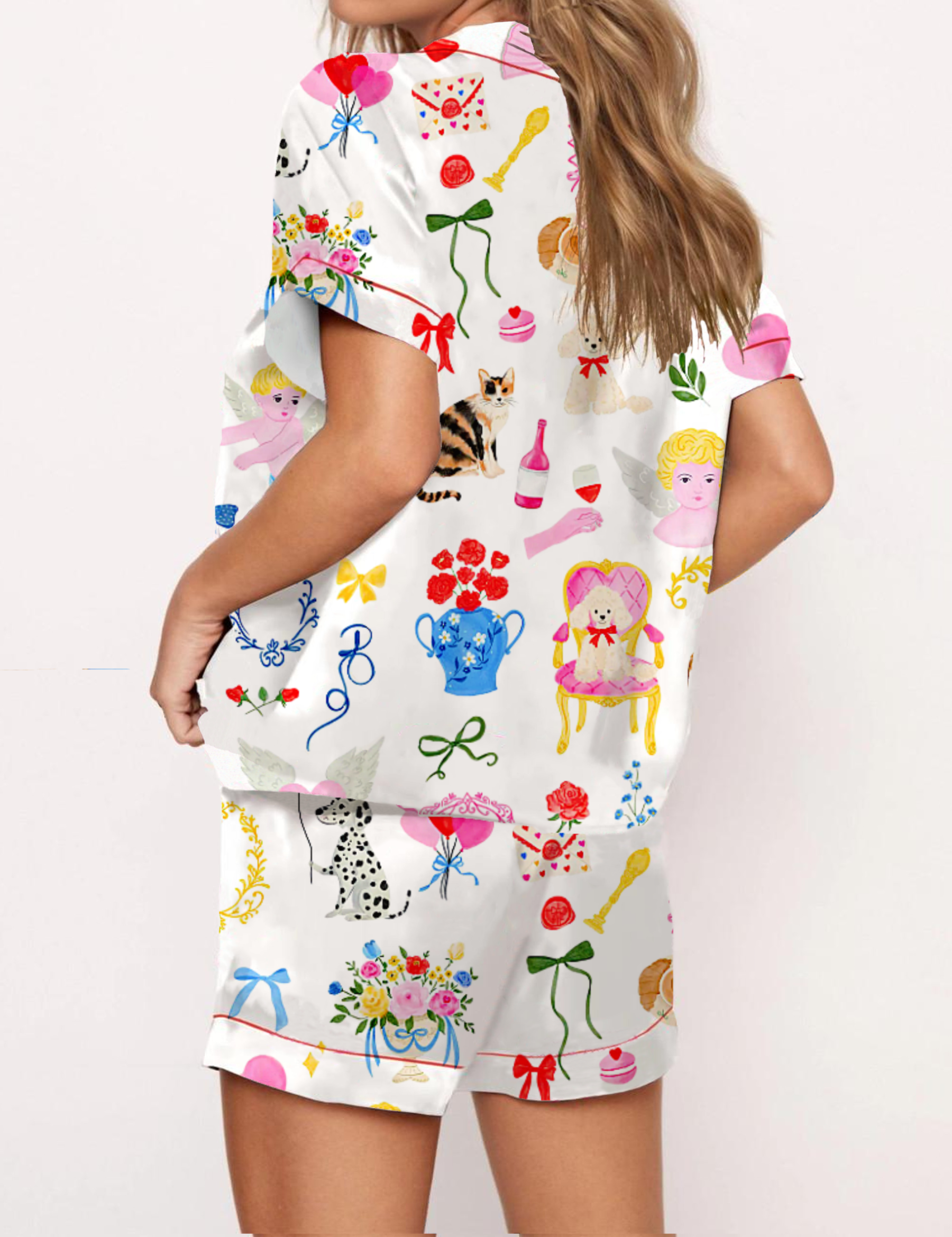 Vantine's Day Love Silky Satin Pajama Short Set For Women