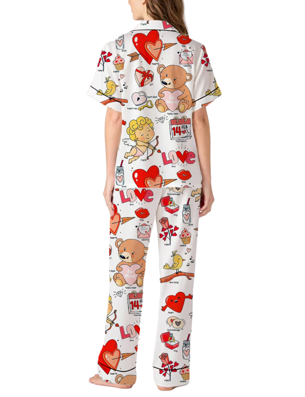 Valentine's Day Silky Satin Pajama Pants Set For Women