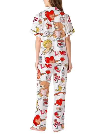 Valentine's Day Silky Satin Pajama Pants Set For Women