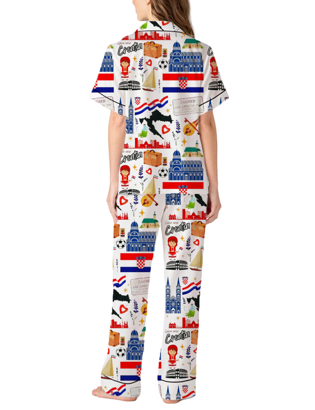 Croatia Vacation Silky Satin Pajama Pants Set For Women