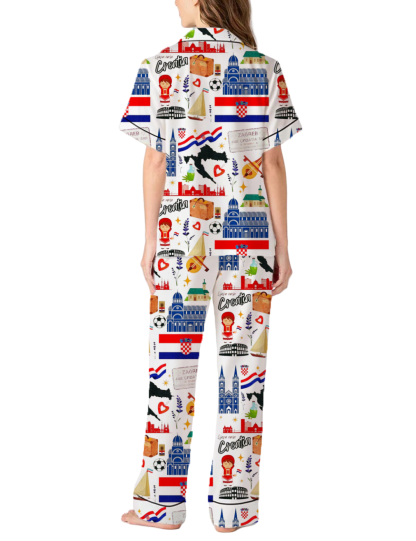 Croatia Vacation Silky Satin Pajama Pants Set For Women