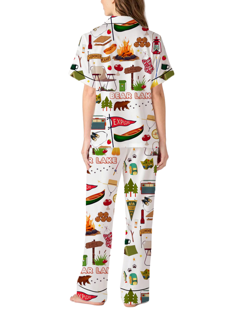 Bear Lake Vacation Silky Satin Pajama Pants Set For Women