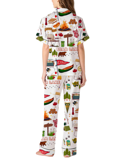 Bear Lake Vacation Silky Satin Pajama Pants Set For Women
