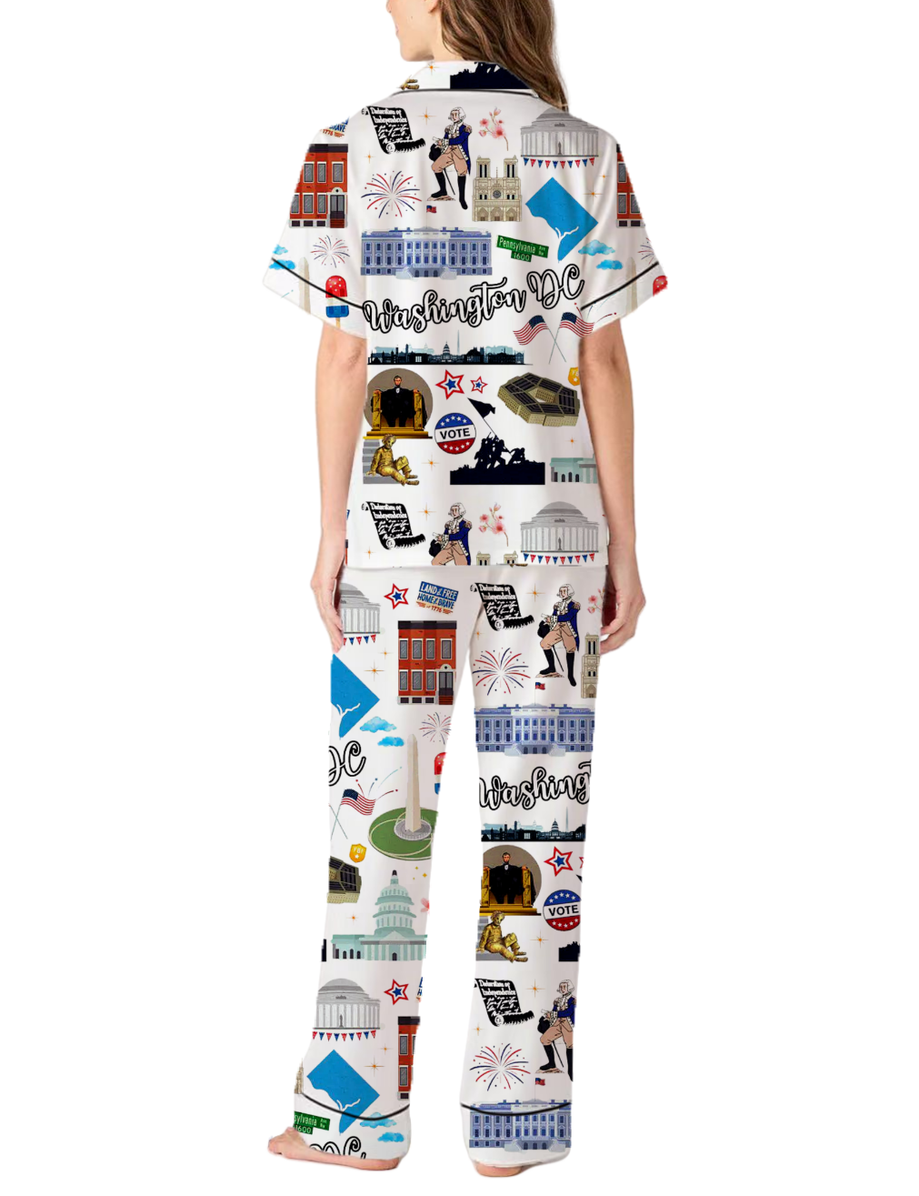 Washington DC America Silky Satin Pajama Pants Set For Women