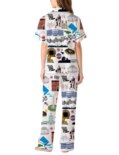 Washington DC America Silky Satin Pajama Pants Set For Women