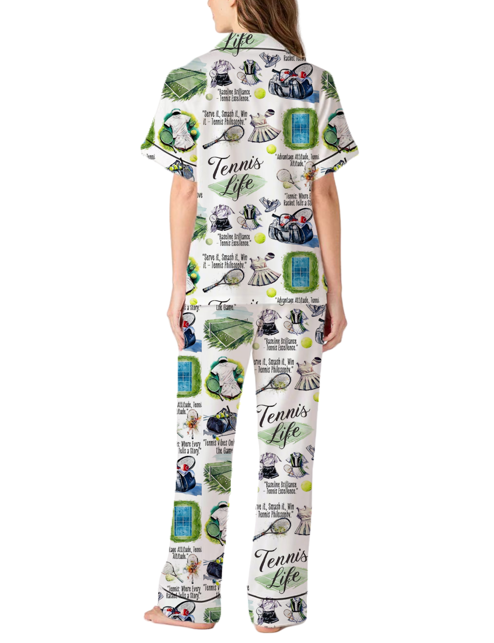 Tennis Life Silky Satin Pajama Pants Set For Women