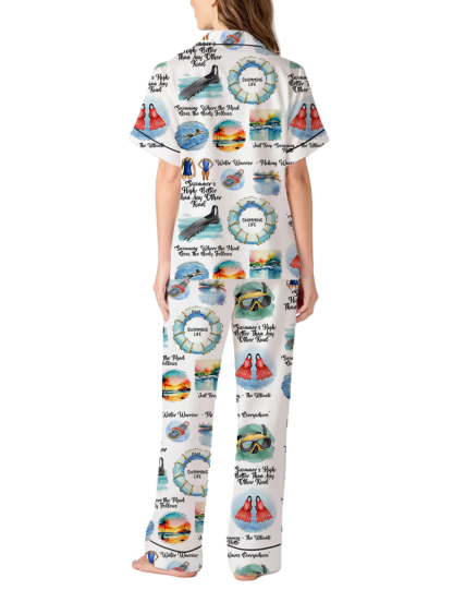 Swimming Life Silky Satin Pajama Pants Set For Women