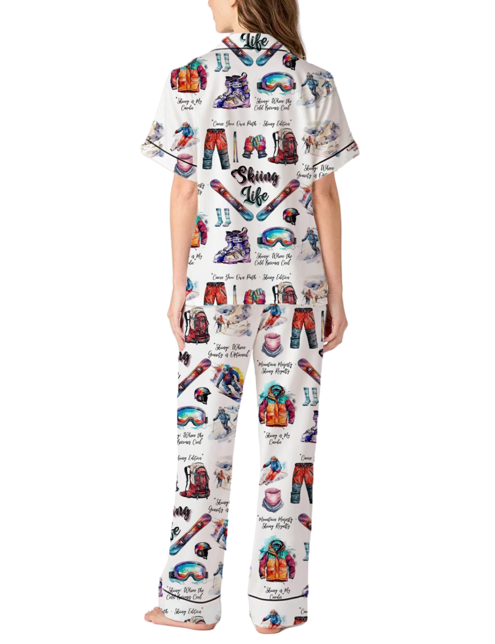 Skiing Life Silky Satin Pajama Pants Set For Women