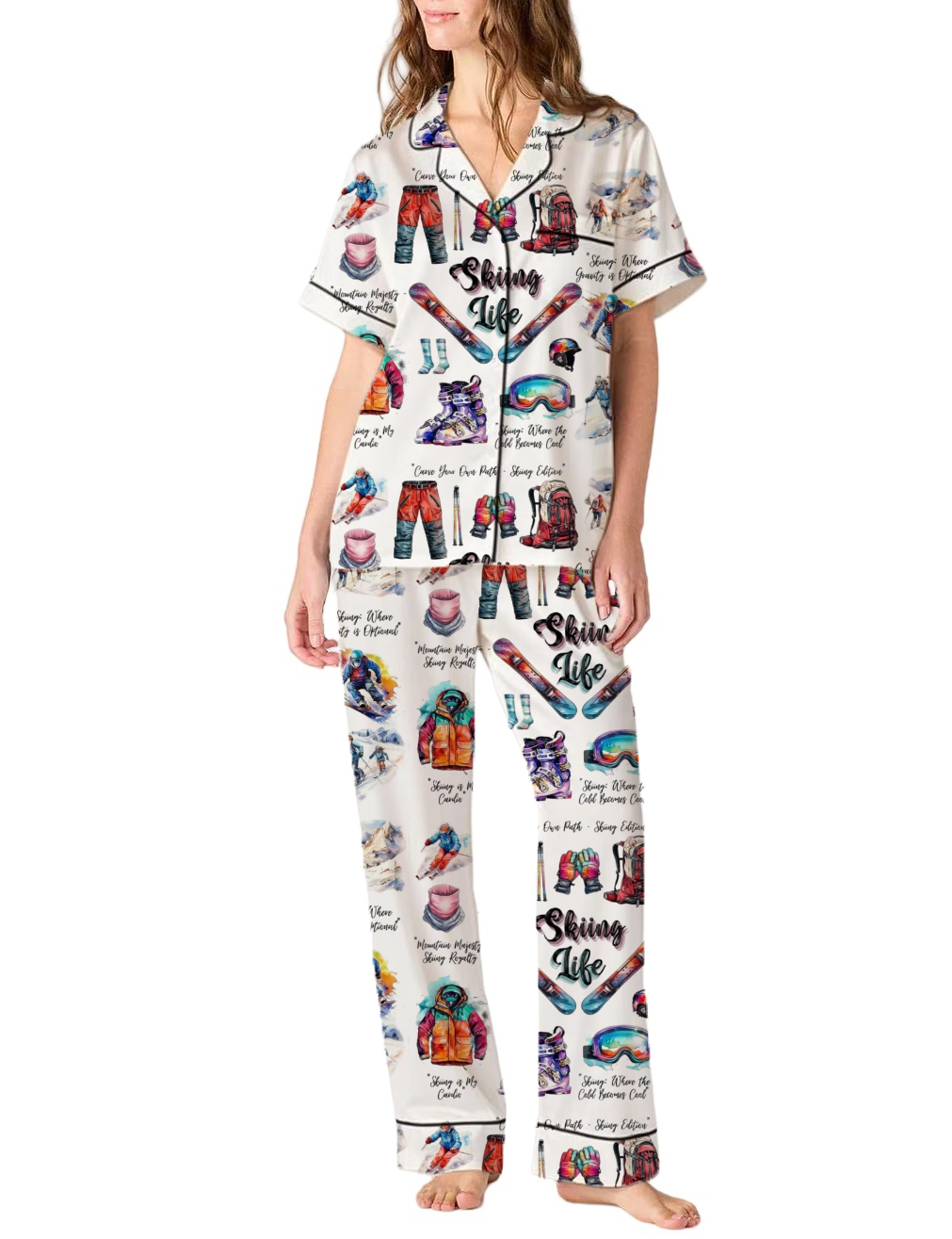 Skiing Life Silky Satin Pajama Pants Set For Women