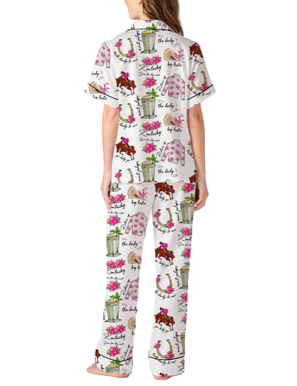 Retro Kentucky Derby Silky Satin Pajama Pants Set For Women
