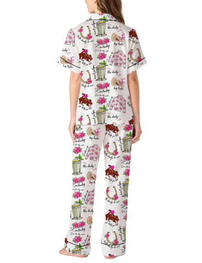 Retro Kentucky Derby Silky Satin Pajama Pants Set For Women